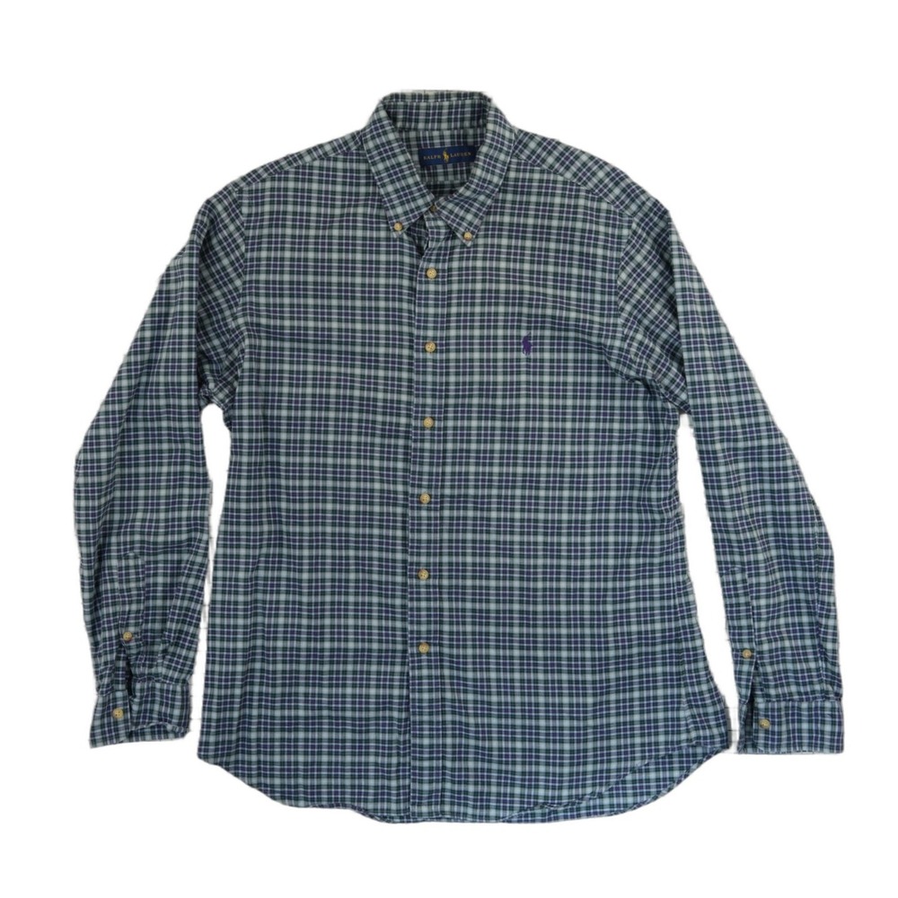 Polo Ralph Lauren Blue Plaid Green Button Down‎ Shirt Men's Size Large